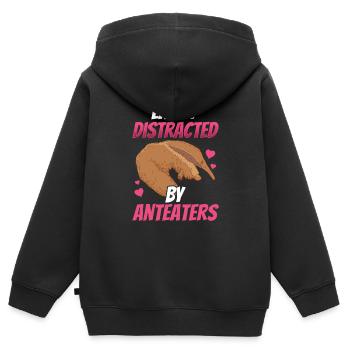 Abgelenkt durch Ameisenbär Ameisenfresser - Kinder Premium Organic Zip Hoodie - Schwarz - Hinten - AI Model Kid Male (0cm)