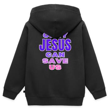Nur Jesus kann uns retten. - Kinder Premium Organic Zip Hoodie - Schwarz - Hinten - AI Model Kid Male (0cm)