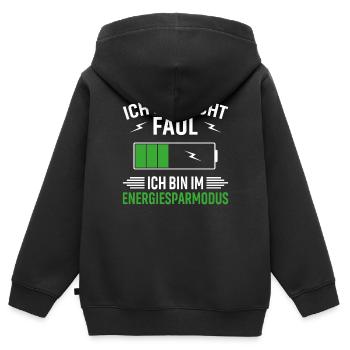 Ich bin nicht faul ich bin im Energiesparmodus - Kinder Premium Organic Zip Hoodie - Schwarz - Hinten - AI Model Kid Male (0cm)