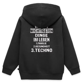 Techno - Kinder Premium Organic Zip Hoodie - Schwarz - Hinten - AI Model Kid Male (0cm)