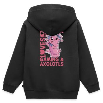 Axolotl - Sweat Premium à capuche zippé enfant bio - noir - Dos - AI Model Kid Male (0cm)