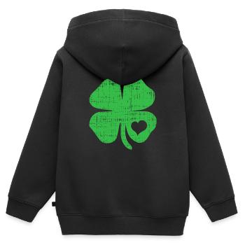 Green Four Leaf Clover Heart St Patricks Day - Kids Premium Organic Zip-up Hoodie - black - Back - AI Model Kid Male (0cm)
