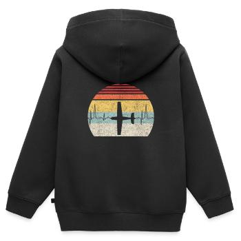 Vintage Retro Flugzeug Pilot Pilot Herzschlag - Kinder Premium Organic Zip Hoodie - Schwarz - Hinten - AI Model Kid Male (0cm)