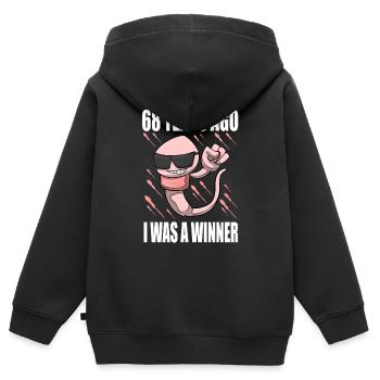 Homme sperme anniversaire 68 ans - Sweat Premium à capuche zippé enfant bio - noir - Dos - AI Model Kid Male (0cm)