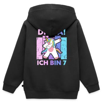 7. Geburtstag Geschenk 7 Jahre Einhorn Sieben - Kinder Premium Organic Zip Hoodie - Schwarz - Hinten - AI Model Kid Male (0cm)