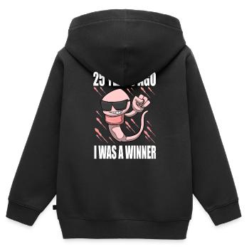 Homme Sperme Anniversaire 25 ans - Sweat Premium à capuche zippé enfant bio - noir - Dos - AI Model Kid Male (0cm)