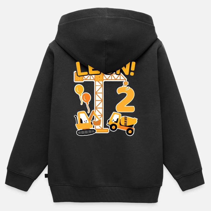 2. Geburtstag Vorname Leon Bagger Deko - Kinder Premium Organic Zip Hoodie - Schwarz