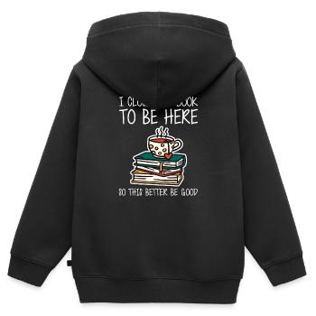 Ich habe mein Buch geschlossen, um hier zu sein, also ist es besser, gut zu sein - Kinder Premium Organic Zip Hoodie - Schwarz - Hinten - AI Model Kid Male (0cm)