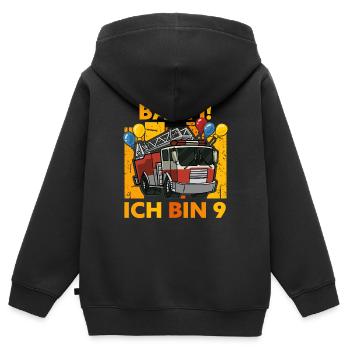 9. Geburtstag 9 Neun Jahre Geschenk Feuerwehr Auto - Kinder Premium Organic Zip Hoodie - Schwarz - Hinten - AI Model Kid Male (0cm)