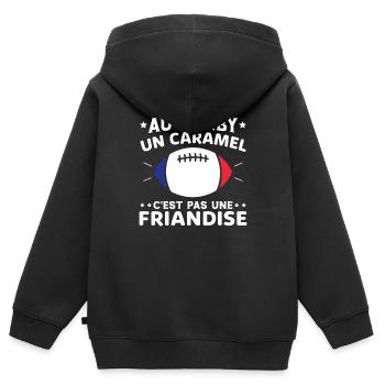 Au Rugby Un Caramel C'est Pas Une Friandise - Sweat Premium à capuche zippé enfant bio - noir - Dos - AI Model Kid Male (0cm)