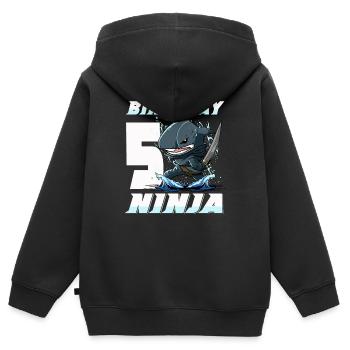 Shark Ninja I’m 5 - Action Anniversaire sous-marin - Sweat Premium à capuche zippé enfant bio - noir - Dos - AI Model Kid Male (0cm)