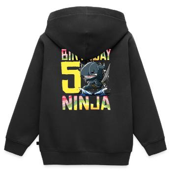Shark Ninja I’m 5 - Action Anniversaire sous-marin - Sweat Premium à capuche zippé enfant bio - noir - Dos - AI Model Kid Male (0cm)