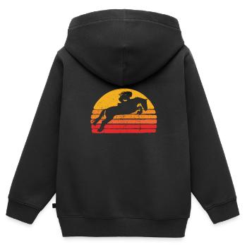 Vêtements d’équitation, Retro Femmes Équitation - Sweat Premium à capuche zippé enfant bio - noir - Dos - AI Model Kid Male (0cm)