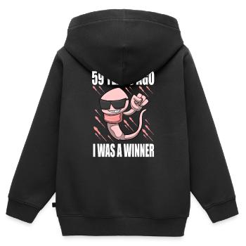 Homme Sperme Anniversaire 59 ans - Sweat Premium à capuche zippé enfant bio - noir - Dos - AI Model Kid Male (0cm)