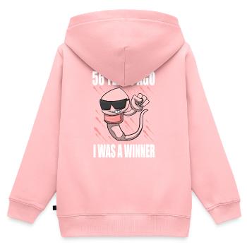 Homme Sperme Anniversaire 56 ans - Sweat Premium à capuche zippé enfant bio - rose - Dos - AI Model Kid Female (0cm)