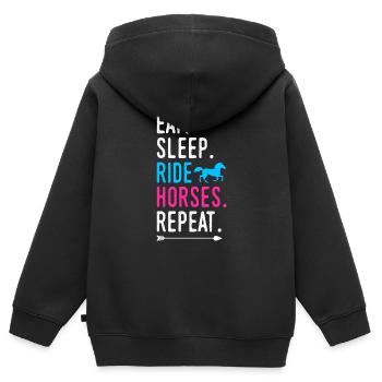 Manger Dormir Balade Chevaux Répéter Balade à cheval - Sweat Premium à capuche zippé enfant bio - noir - Dos - AI Model Kid Male (0cm)
