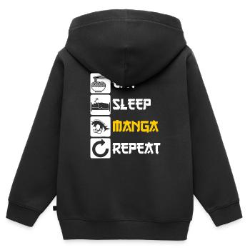 Manger du sommeil Manga Répéter - Sweat Premium à capuche zippé enfant bio - noir - Dos - AI Model Kid Male (0cm)