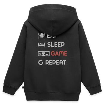 Manger le jeu de sommeil Répéter le graphique - Sweat Premium à capuche zippé enfant bio - noir - Dos - AI Model Kid Male (0cm)