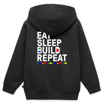 Drôle Manger Dormir Construire Cadeau Cool Blocks Building - Sweat Premium à capuche zippé enfant bio - noir - Dos - AI Model Kid Male (0cm)