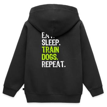 Manger du sommeil Train Chiens Formation Dresseur Drôle - Sweat Premium à capuche zippé enfant bio - noir - Dos - AI Model Kid Male (0cm)