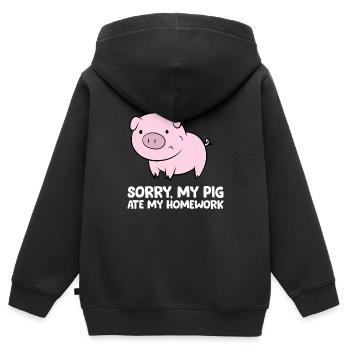 Cochons Enfants École Amour Cochons Désolé - Sweat Premium à capuche zippé enfant bio - noir - Dos - AI Model Kid Male (0cm)