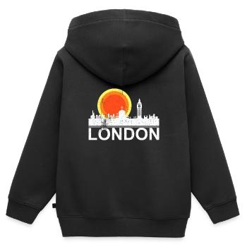 Londres Big Ben Skyline Coucher de soleil - Sweat Premium à capuche zippé enfant bio - noir - Dos - AI Model Kid Male (0cm)