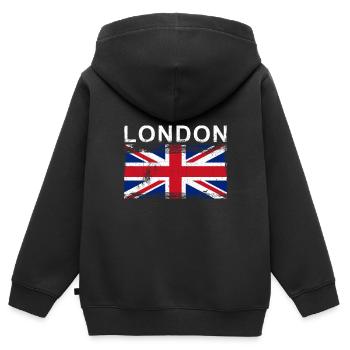 Angleterre Londres City Flag - Sweat Premium à capuche zippé enfant bio - noir - Dos - AI Model Kid Male (0cm)