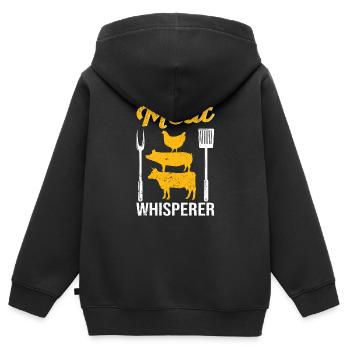 Meat Whisperer Drôle de BBQ Chef Griller Boucher - Sweat Premium à capuche zippé enfant bio - noir - Dos - AI Model Kid Male (0cm)