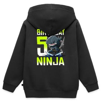 Shark Ninja I’m 5 - Action Anniversaire sous-marin - Sweat Premium à capuche zippé enfant bio - noir - Dos - AI Model Kid Male (0cm)