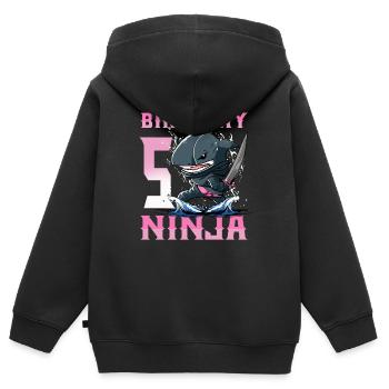 Shark Ninja I’m 5 - Action Anniversaire sous-marin - Sweat Premium à capuche zippé enfant bio - noir - Dos - AI Model Kid Male (0cm)