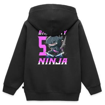Shark Ninja I’m 5 - Action Anniversaire sous-marin - Sweat Premium à capuche zippé enfant bio - noir - Dos - AI Model Kid Male (0cm)