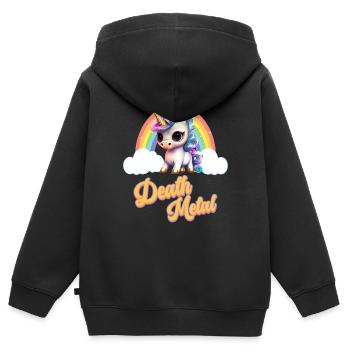 Lustiges Einhorn mit Regenbogen Death Metal - Kinder Premium Organic Zip Hoodie - Schwarz - Hinten - AI Model Kid Male (0cm)