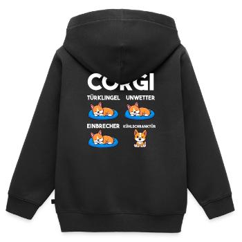 Hund Corgi - Kinder Premium Organic Zip Hoodie - Schwarz - Hinten - AI Model Kid Male (0cm)