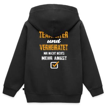 Teamleiter und Verheiratet - Kinder Premium Organic Zip Hoodie - Schwarz - Hinten - AI Model Kid Male (0cm)