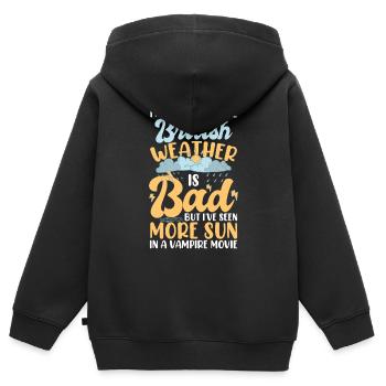 Drôle de météo britannique - Sweat Premium à capuche zippé enfant bio - noir - Dos - AI Model Kid Male (0cm)