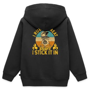 Je frotte ma viande avant de la mettre dans le - Sweat Premium à capuche zippé enfant bio - noir - Dos - AI Model Kid Male (0cm)