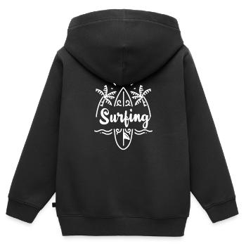 Surfing Surfboard Surfer Idée cadeau - Sweat Premium à capuche zippé enfant bio - noir - Dos - AI Model Kid Male (0cm)