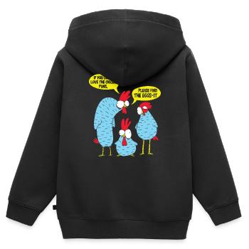 Hühner-Wortspiele - Kinder Premium Organic Zip Hoodie - Schwarz - Hinten - AI Model Kid Male (0cm)