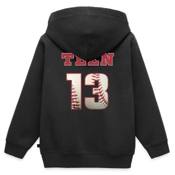 Baseball TEEN 13 - Kinder Premium Organic Zip Hoodie - Schwarz - Hinten - AI Model Kid Male (0cm)