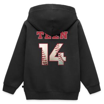 Baseball ADOLESCENT 14 - Sweat Premium à capuche zippé enfant bio - noir - Dos - AI Model Kid Male (0cm)