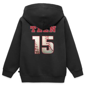 Baseball TEEN 15 - Kinder Premium Organic Zip Hoodie - Schwarz - Hinten - AI Model Kid Male (0cm)