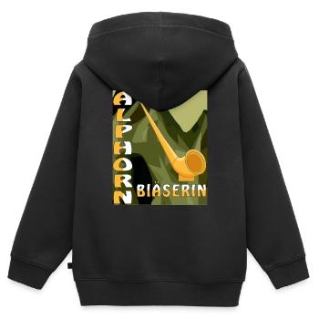 ALPHORN BLÄSERIN - Kinder Premium Organic Zip Hoodie - Schwarz - Hinten - AI Model Kid Male (0cm)