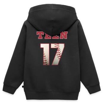 Baseball ADOLESCENT 17 - Sweat Premium à capuche zippé enfant bio - noir - Dos - AI Model Kid Male (0cm)