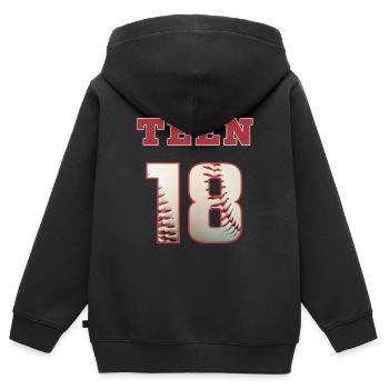 Baseball TEEN 18 - Kinder Premium Organic Zip Hoodie - Schwarz - Hinten - AI Model Kid Male (0cm)