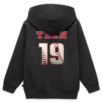 Baseball TEEN 19 - Kinder Premium Organic Zip Hoodie - Schwarz - Hinten - AI Model Kid Male (0cm)