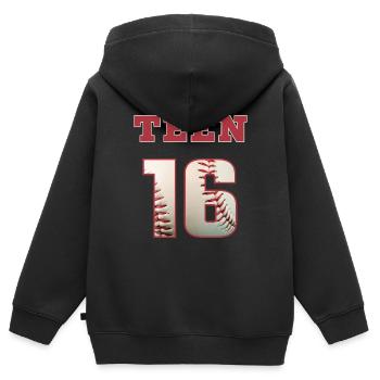 Baseball TEEN 16 - Kinder Premium Organic Zip Hoodie - Schwarz - Hinten - AI Model Kid Male (0cm)