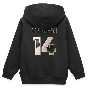 Fussball TEEN 14 Soccer - Sweat Premium à capuche zippé enfant bio - noir - Dos - AI Model Kid Male (0cm)