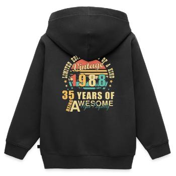 August 1988 35 Jahre Jubiläumsgeschenk - Kinder Premium Organic Zip Hoodie - Schwarz - Hinten - AI Model Kid Male (0cm)
