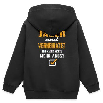 Jäger und Verheiratet - Kinder Premium Organic Zip Hoodie - Schwarz - Hinten - AI Model Kid Male (0cm)