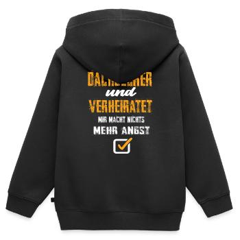 Dachdecker und Verheiratet - Kinder Premium Organic Zip Hoodie - Schwarz - Hinten - AI Model Kid Male (0cm)